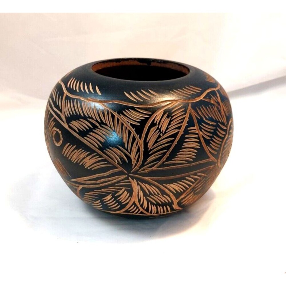 Vintage Hand Carved & Painted Mexican Wood Bowl Folk Art 7”x5.5” - Picture 2 of 7